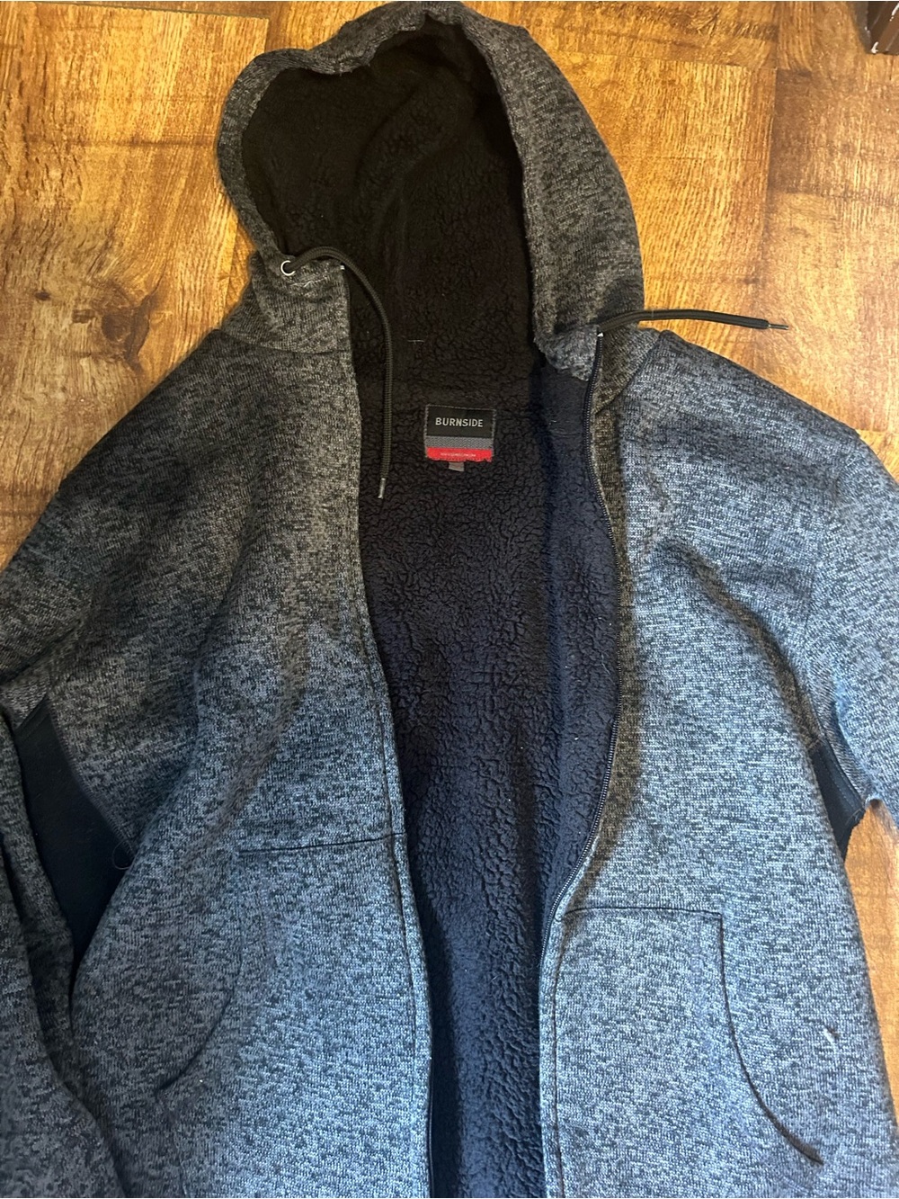 burnside Men's Charcoal Grey Sherpa-Lined Zip Hoodie